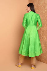 Green Silk Kurta Set With Embroidery